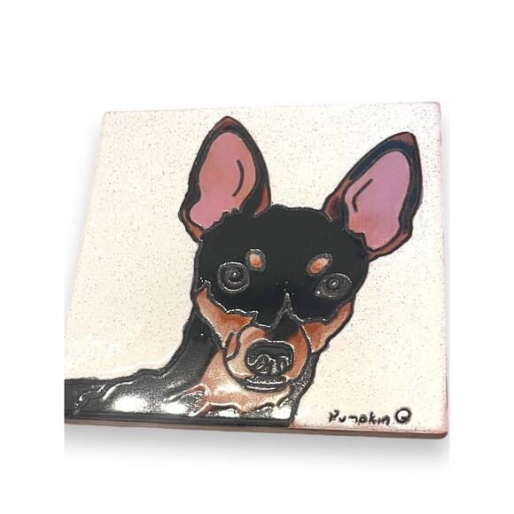 Chihuahua Dog Hand Painted Tile Trivet Artist Signed 6 X5 Inches - Picture 2 of 6